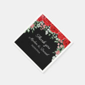 Elegante zwarte en rode bloemenbruiloft servet (Hoek)