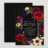 Elegante zwarte en rode gotische huwelijksuitnodig kaart (Voorkant / Achterkant)