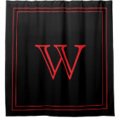 Elegante zwarte en rode monogram initiaal douchegordijn (Voorkant)