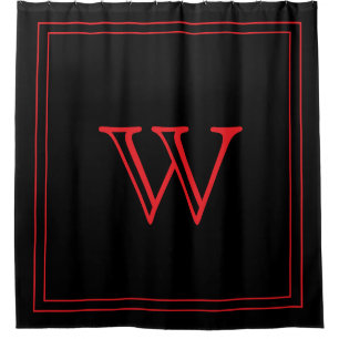Elegante zwarte en rode monogram initiaal douchegordijn