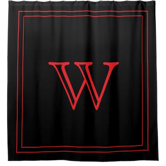 Elegante zwarte en rode monogram initiaal douchegordijn (Voorkant)