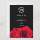 Elegante zwarte en rode roos zilveren laurier init kaart (Voorkant)