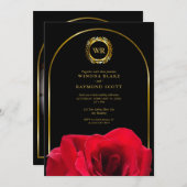 Elegante zwarte en rode Rose Gold Laurel Initialen Kaart (Voorkant / Achterkant)