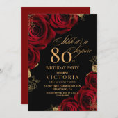Elegante zwarte en rode rozen Bloemen 80e verjaard Kaart (Voorkant / Achterkant)