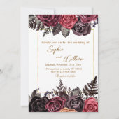 Elegante zwarte en rode rozen bruiloft kaart (Voorkant)