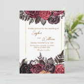 Elegante zwarte en rode rozen bruiloft kaart (Staand voorkant)