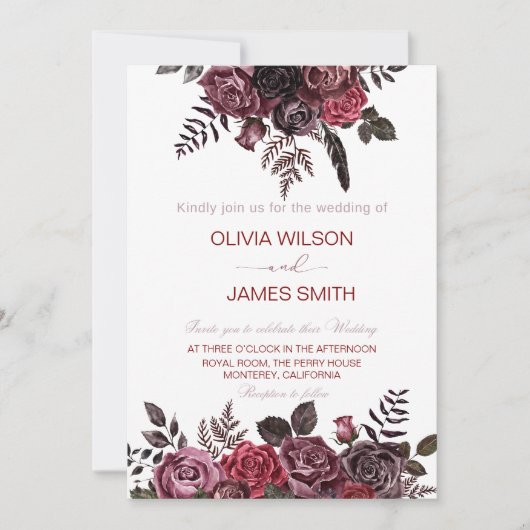 Elegante zwarte en rode rozen bruiloft kaart (Voorkant)