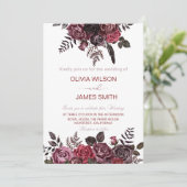 Elegante zwarte en rode rozen bruiloft kaart (Staand voorkant)