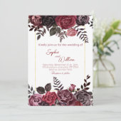 Elegante zwarte en rode rozen bruiloft kaart (Staand voorkant)