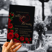 Elegante zwarte en rode rozen bruiloft uitnodiging