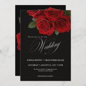 Elegante zwarte en rode rozen bruiloft uitnodiging (Voorkant / Achterkant)