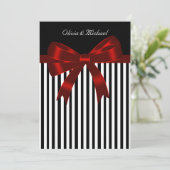 Elegante zwarte en rode streep bruiloft kaart (Staand voorkant)