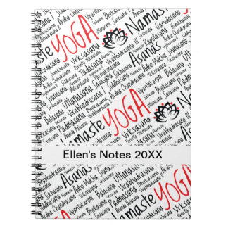Elegante Zwarte en Rode Yoga Posities Lotusbloem Notitieboek