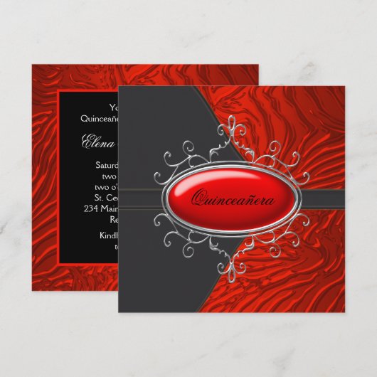 Elegante zwarte en rode Zebra Quinceanera Kaart (Voorkant / Achterkant)