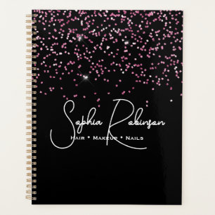 Elegante Zwarte en Roze Glitter Salon Bedrijf Planner