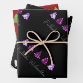 Elegante zwarte en roze kerstbomen inpakpapier vel (In situ)