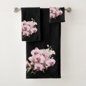Elegante zwarte en roze orchidee bad handdoek (Insitu)