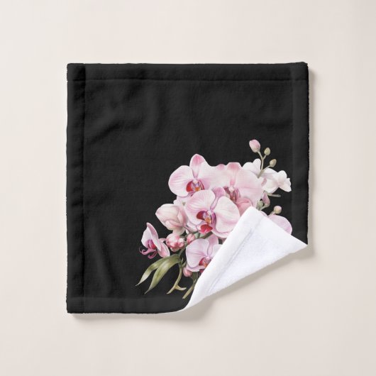 Elegante zwarte en roze orchidee bad handdoek (Wasdoekje)