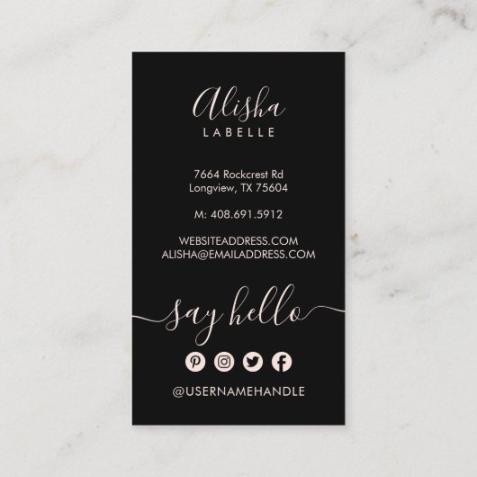 Elegante zwarte en roze parel visitekaartje (Achterkant)