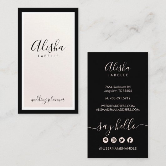 Elegante zwarte en roze parel visitekaartje (Voorkant / Achterkant)
