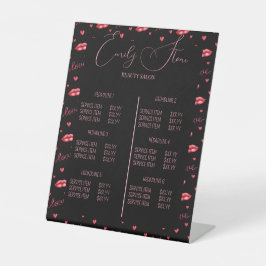 Elegante zwarte en roze salon Diensten Menu Sign Reclamebord Met Voetstuk