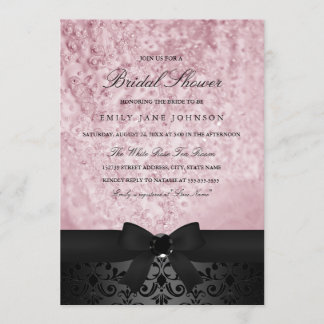 Elegante zwarte en roze strik bruiloft feest uitno kaart