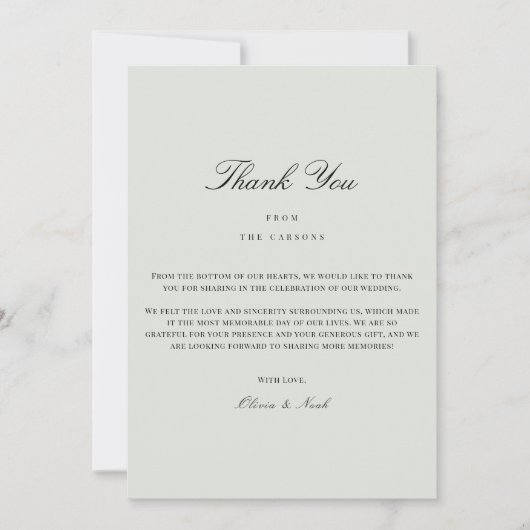 Elegante zwarte en saliegroene bedankkaart (Voorkant)