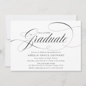 Elegante zwarte en witte afstudeerfeest in script kaart (Voorkant)