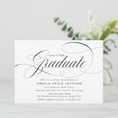 Elegante zwarte en witte afstudeerfeest in script kaart (Staand voorkant)