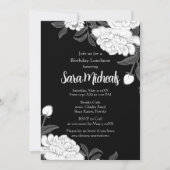 Elegante zwarte en witte bloem lunch uitnodiging (Voorkant)