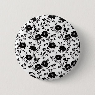 Elegante Zwarte En Witte Bloem Silhouet Botanica Ronde Button 5,7 Cm