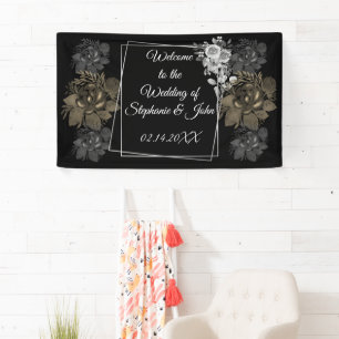 Elegante zwarte en witte bloemen bruilofts banner