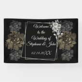 Elegante zwarte en witte bloemen bruilofts banner (Horizontaal)