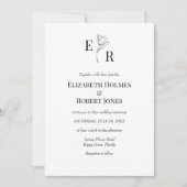 Elegante zwarte en witte bloemige monogram bruilof kaart (Voorkant)