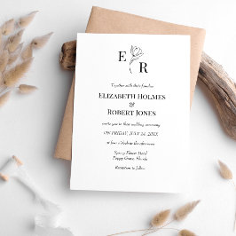 Elegante zwarte en witte bloemige monogram trouw kaart