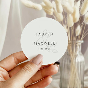 Elegante Zwarte en Witte Botanische Bloemige Bruil Ronde Sticker