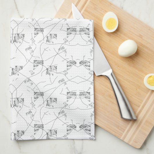 Elegante zwarte en witte botanische keukenhanddoek (Quarter Fold)