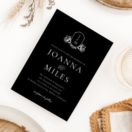 Elegante zwarte en witte botanische monogram bruil kaart