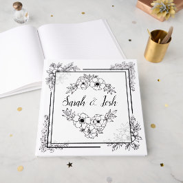 Elegante Zwarte en Witte Bruiloft Gastenboek