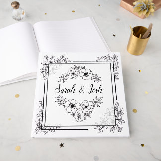 Elegante Zwarte en Witte Bruiloft Gastenboek