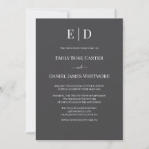 Elegante Zwarte en Witte Bruiloft  Modern Monogram