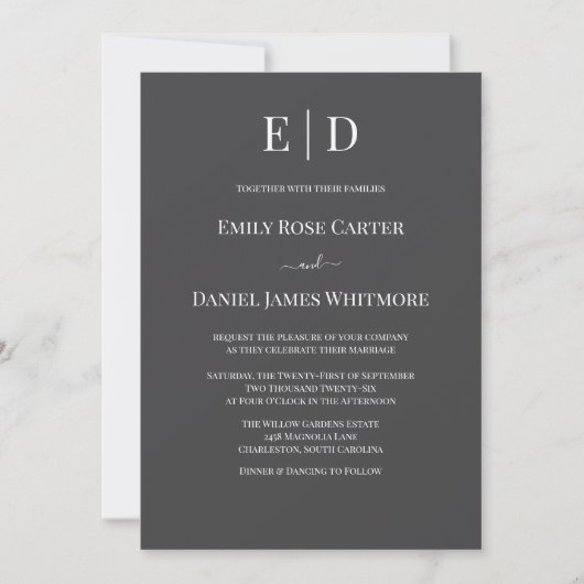 Elegante Zwarte en Witte Bruiloft Modern Monogram Kaart (Voorkant)