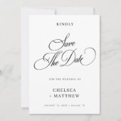 Elegante Zwarte en Witte Bruiloft Save The Date (Voorkant)