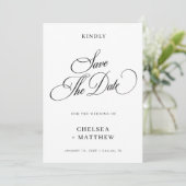 Elegante Zwarte en Witte Bruiloft Save The Date (Staand voorkant)