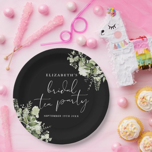 Elegante zwarte en witte bruiloftstheepartij met g papieren bordje (Feest)