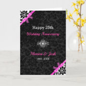 Elegante zwarte en witte damasten met roze lint kaart (Gele Bloem)