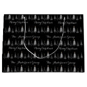 Elegante Zwarte en Witte Dennenbomen Kerst  Groot Cadeauzakje (Voorkant)