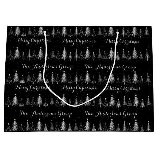 Elegante Zwarte en Witte Dennenbomen Kerst  Groot Cadeauzakje (Voorkant)