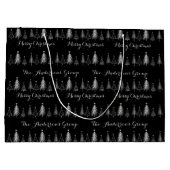 Elegante Zwarte en Witte Dennenbomen Kerst  Groot Cadeauzakje (Achterkant)