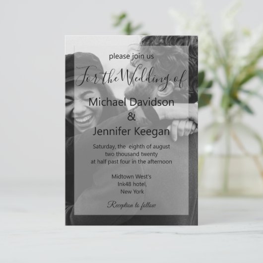 elegante zwarte en witte foto moderne bruiloft kaart (Staand voorkant)